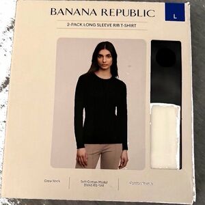 Banana Republic White Long Sleeve Ribbed T-Shirt Pack Sz L